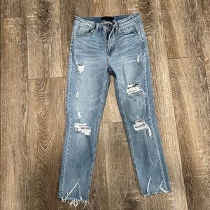 Trendy Distressed Light Blue Skinny Jeans